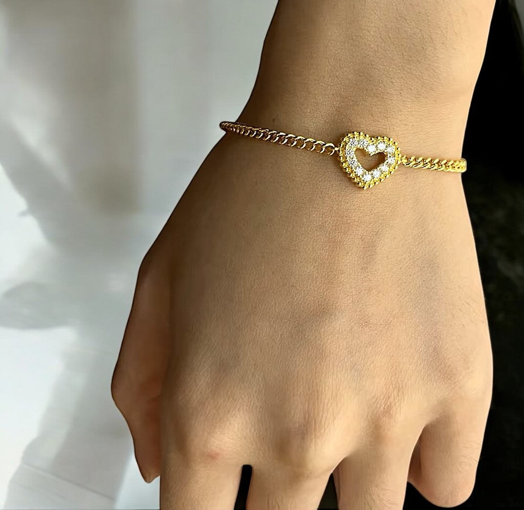 Elegant Heart Bracelet - Gold/White Gold - Moissanite