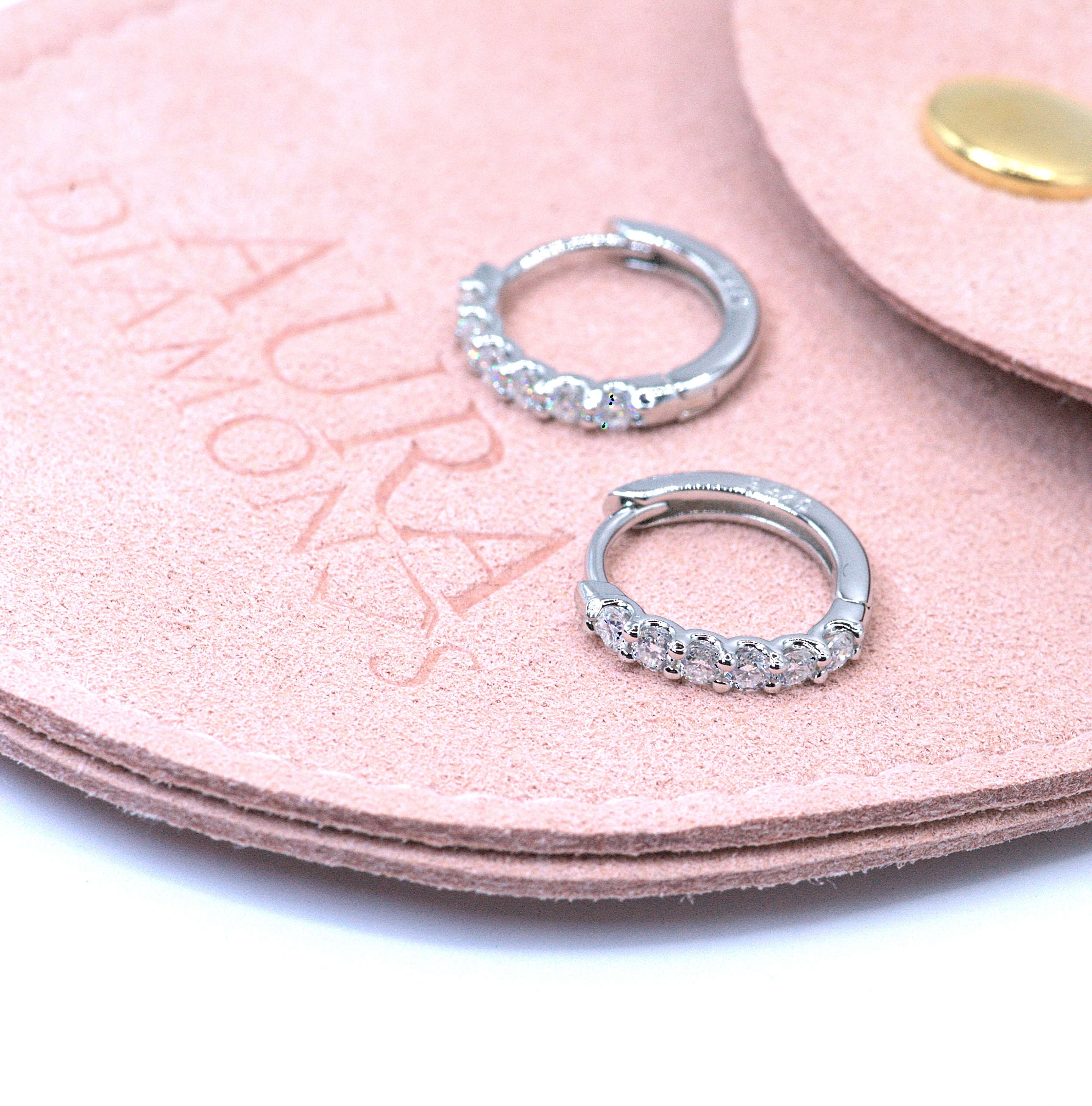 Elegant Dainty Sophia Hoop Earrings - Platinum Plated - Moissanite Aura Diamonds
