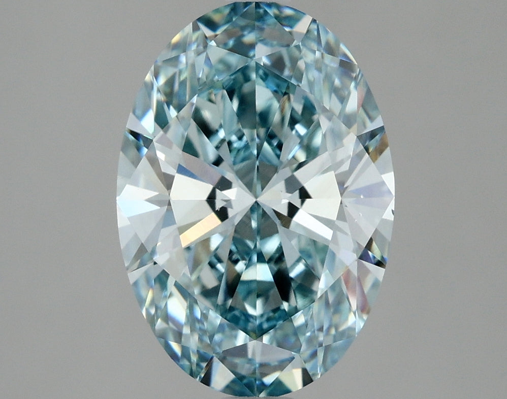 Intense Greenish Blue 3 Carat Oval Cut - VS1 | Loose Lab Grown Diamond for Engagement Ring | IGI Certified Aura Diamonds
