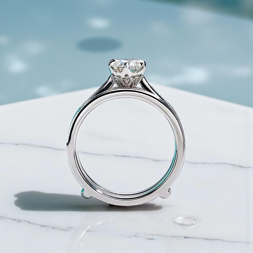 Elegant 1 Carat Solitaire and Wedding Band Engagement Ring Set Aura Diamonds