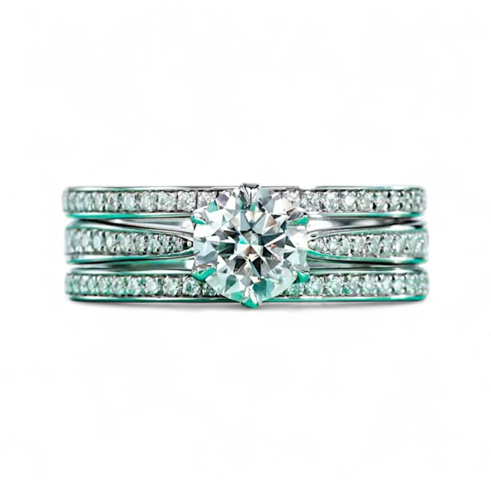 Elegant 1 Carat Solitaire and Wedding Band Engagement Ring Set Aura Diamonds