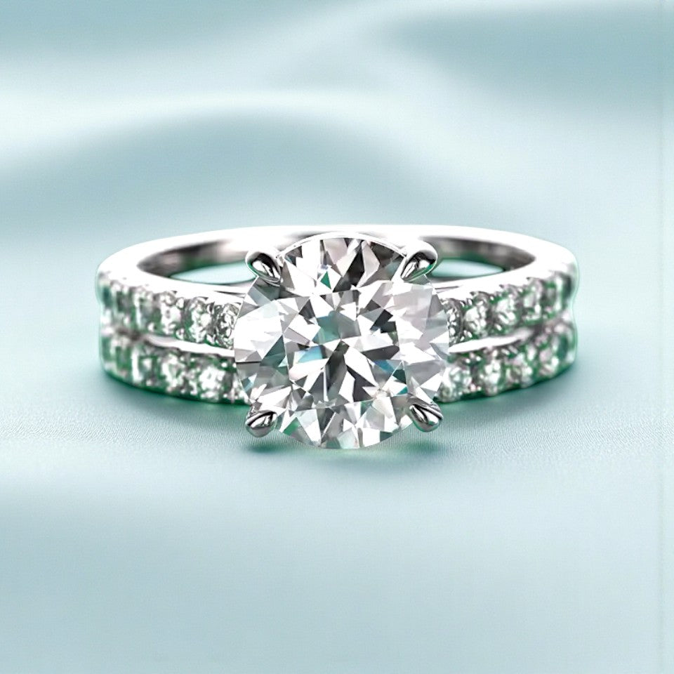 Elegant 3 Carat Moissanite Ring & Wedding Band Set Aura Diamonds