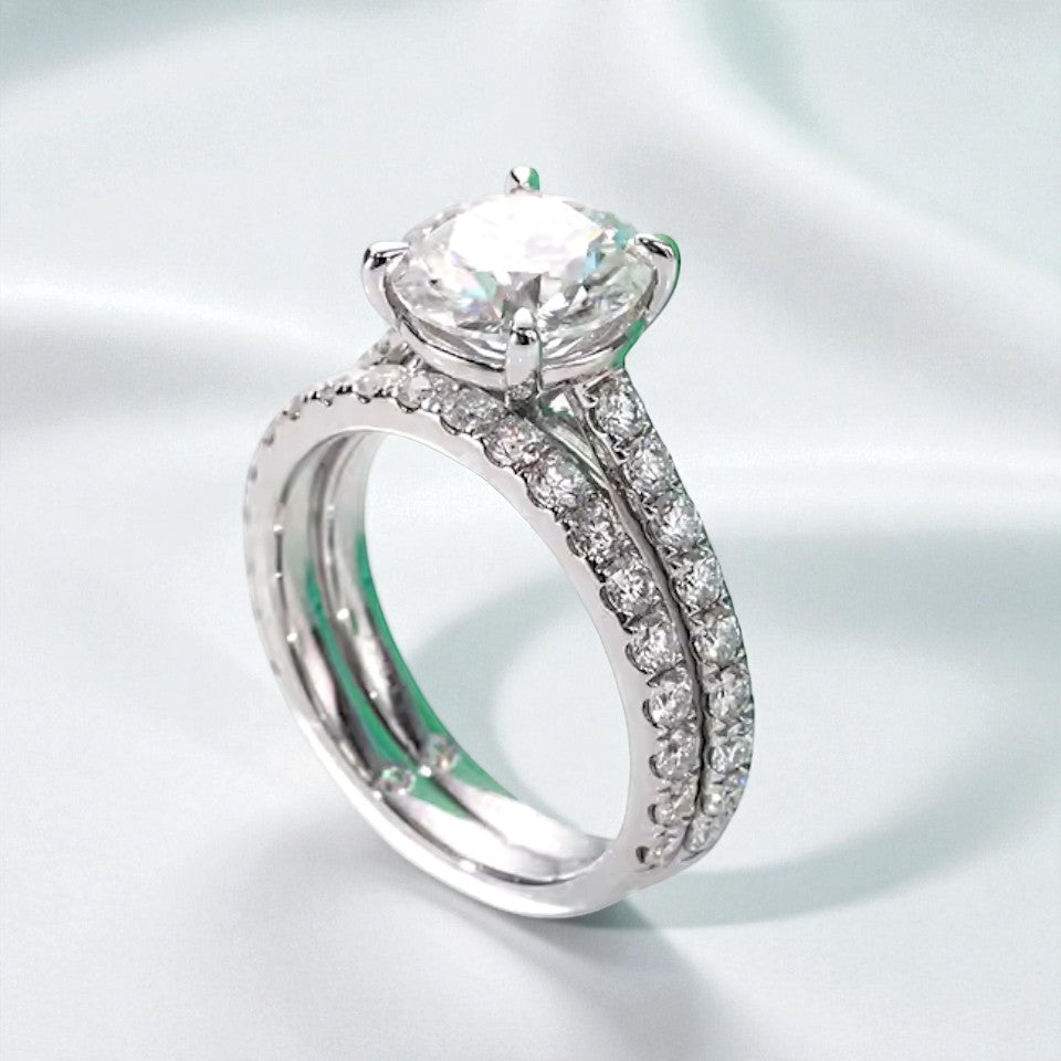 Elegant 3 Carat Moissanite Ring & Wedding Band Set