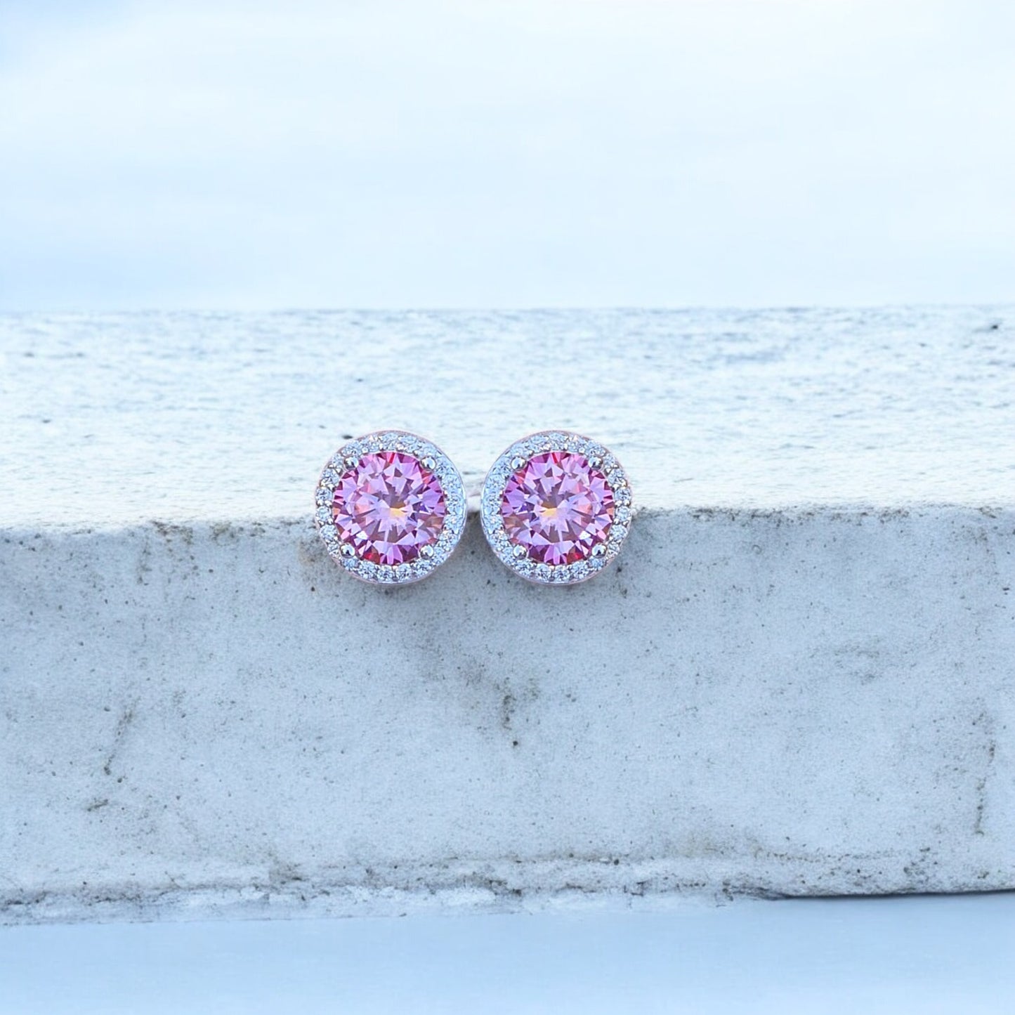 Elegant Ella Halo Stud Earrings - 2 Carat Moissanite (Pink) - 2 x 1CT Each