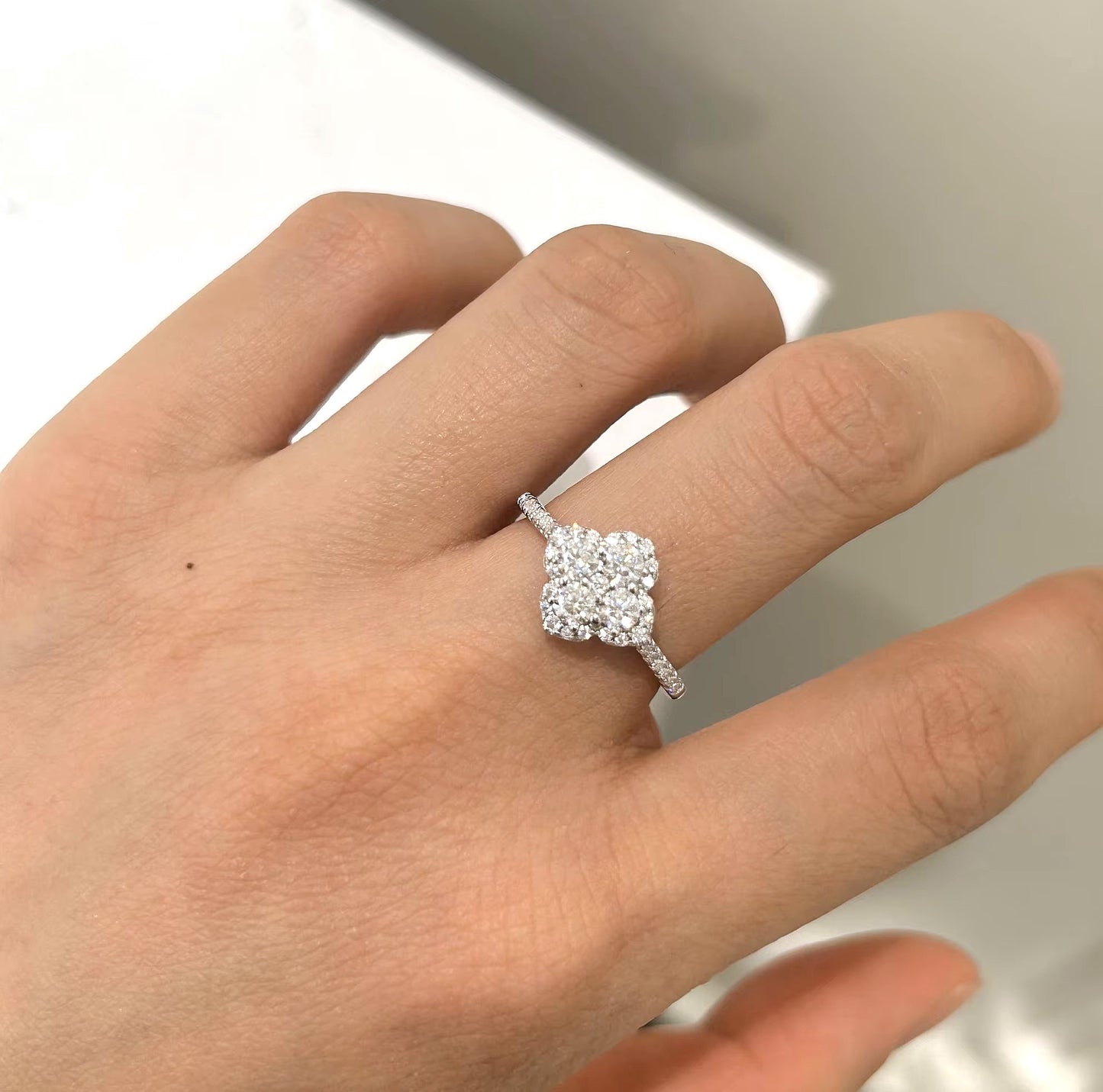 Elegant Clover Leaf Cocktail Ring with Pave Band - Aura Moissanite