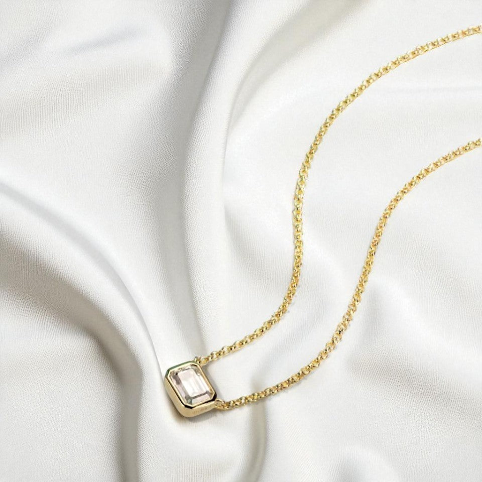 Emerald Chic Pendant with Chain - 1 Carat Moissanite (Rhodium Plated - Anti-Tarnish)