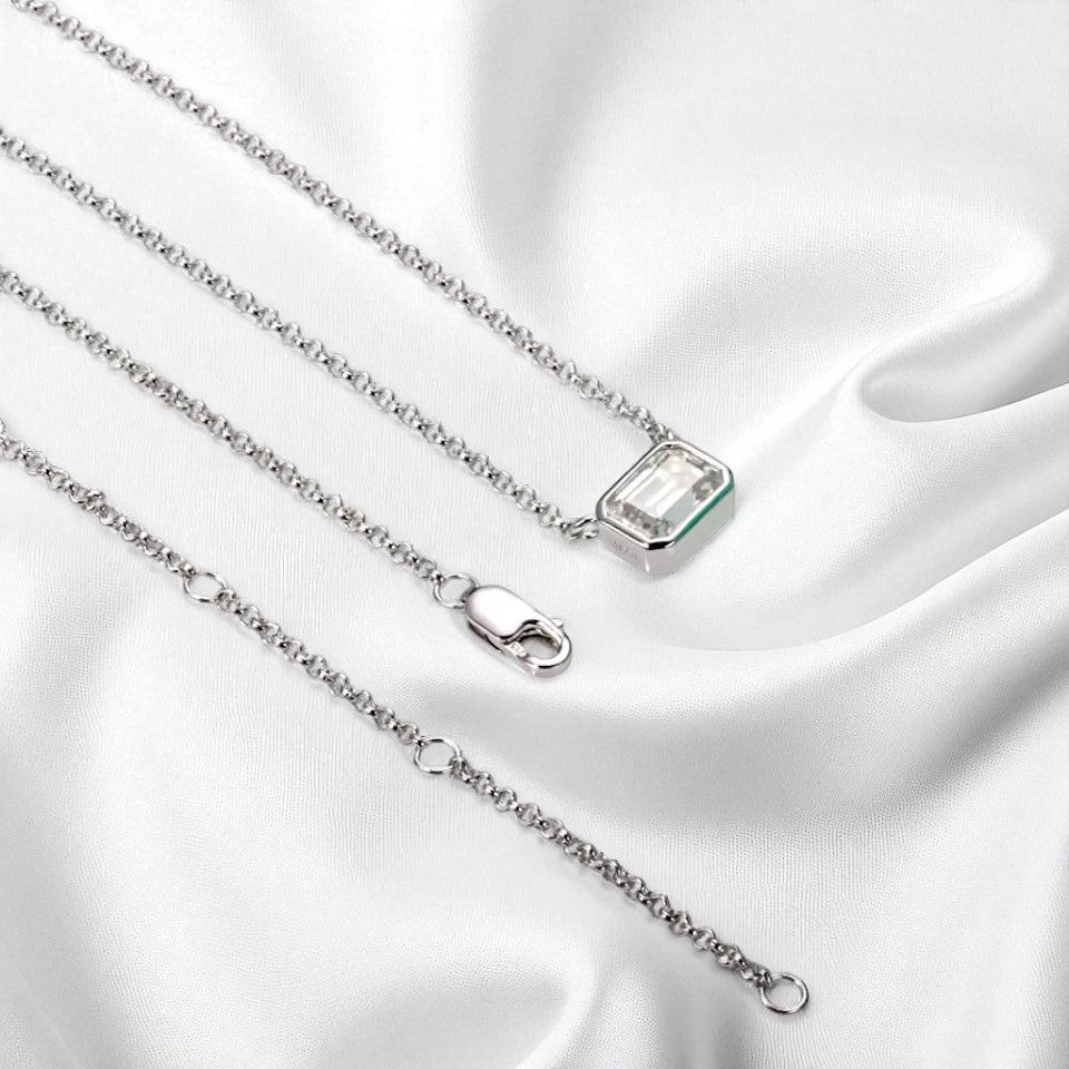 Emerald Chic Pendant with Chain - 1 Carat Moissanite (Rhodium Plated - Anti-Tarnish)