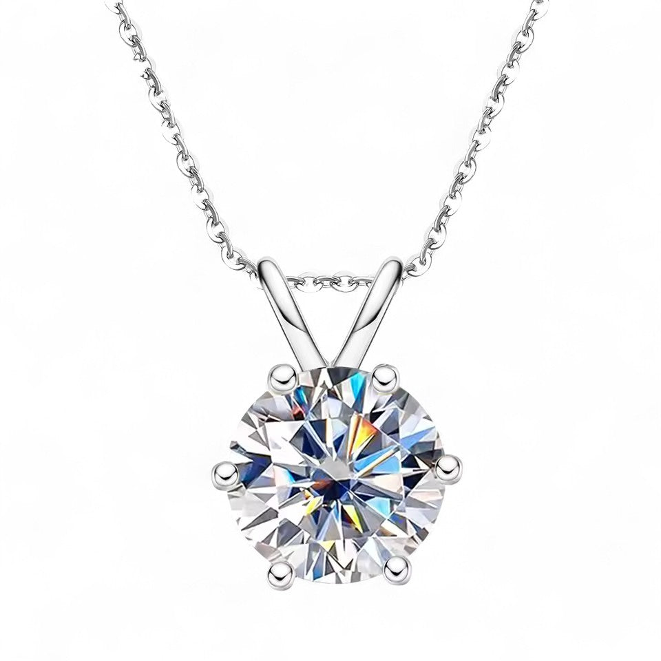 1CT/3CT/5CT Classic Pendant with Chain - Moissanite (Rhodium Plated) Aura Diamonds