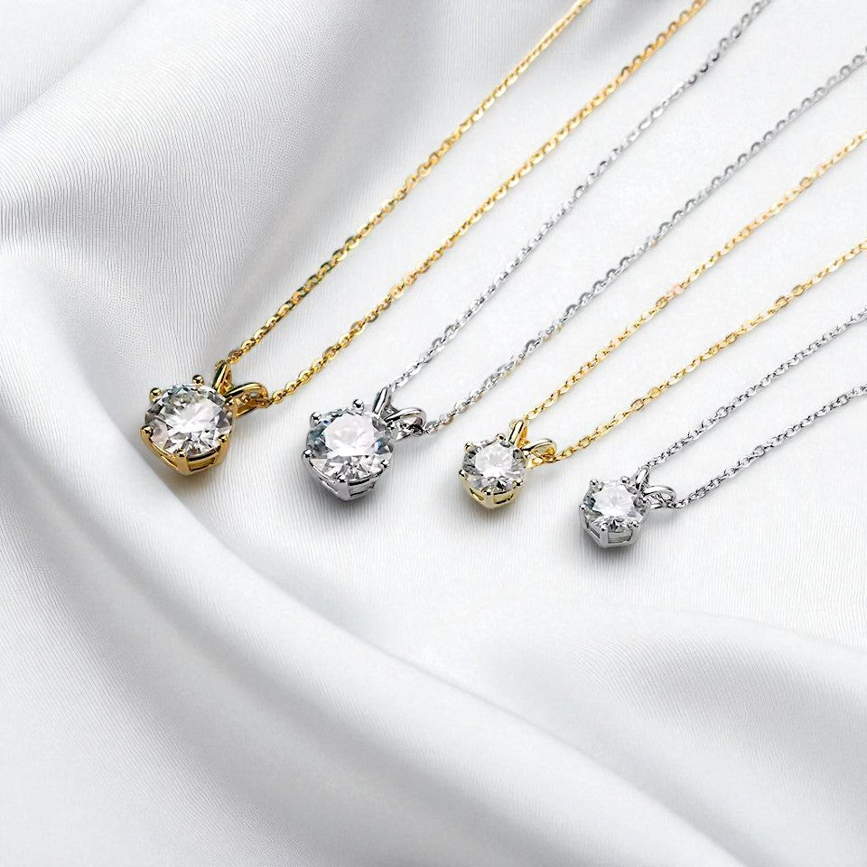 1CT/3CT/5CT Classic Pendant with Chain - Moissanite (Rhodium Plated)
