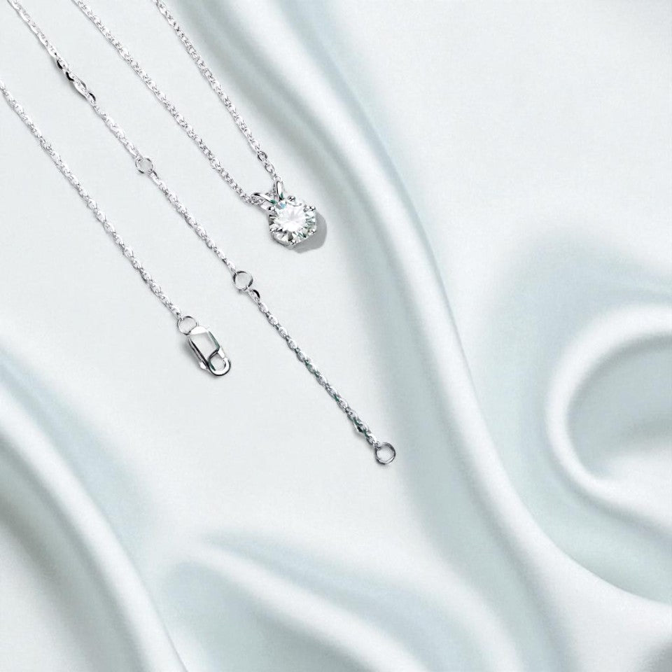 1CT/3CT/5CT Classic Pendant with Chain - Moissanite (Rhodium Plated)