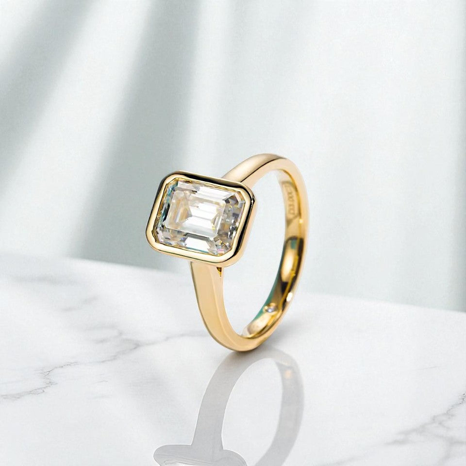 3 Carat Emerald Cut Engagement Ring - Cathedral Setting - Moissanite | Luxury Collection Aura Diamonds