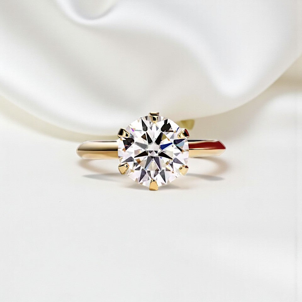 14K Gold - 3 Carat Eternity Solitaire Ring - Round Brilliant Cut Moissanite | Luxury Collection Aura Diamonds