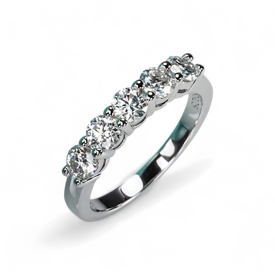 Luxury 5-Stone Ring/Band 4MM - Moissanite (Protective Rhodium Plated) Aura Diamonds