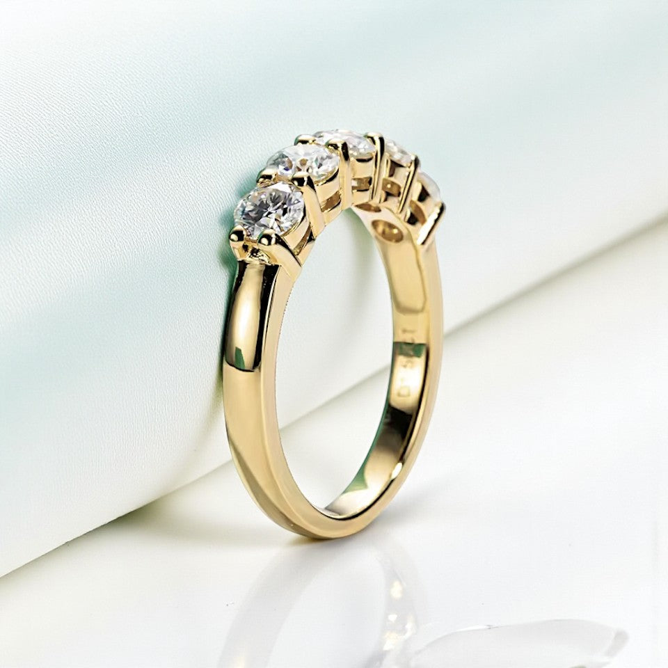 Luxury 5-Stone Ring/Band 4MM - Moissanite (Protective Rhodium Plated) Aura Diamonds