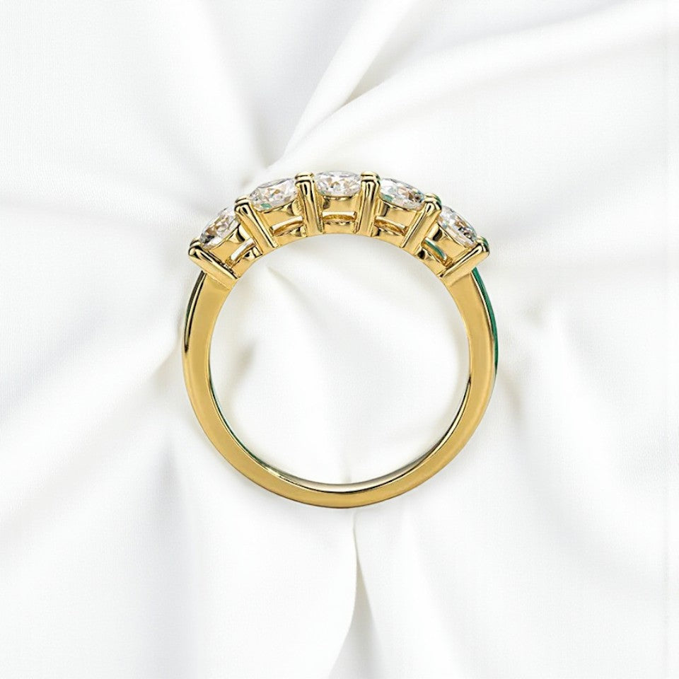Luxury 5-Stone Ring/Band 4MM - Moissanite (Protective Rhodium Plated) Aura Diamonds