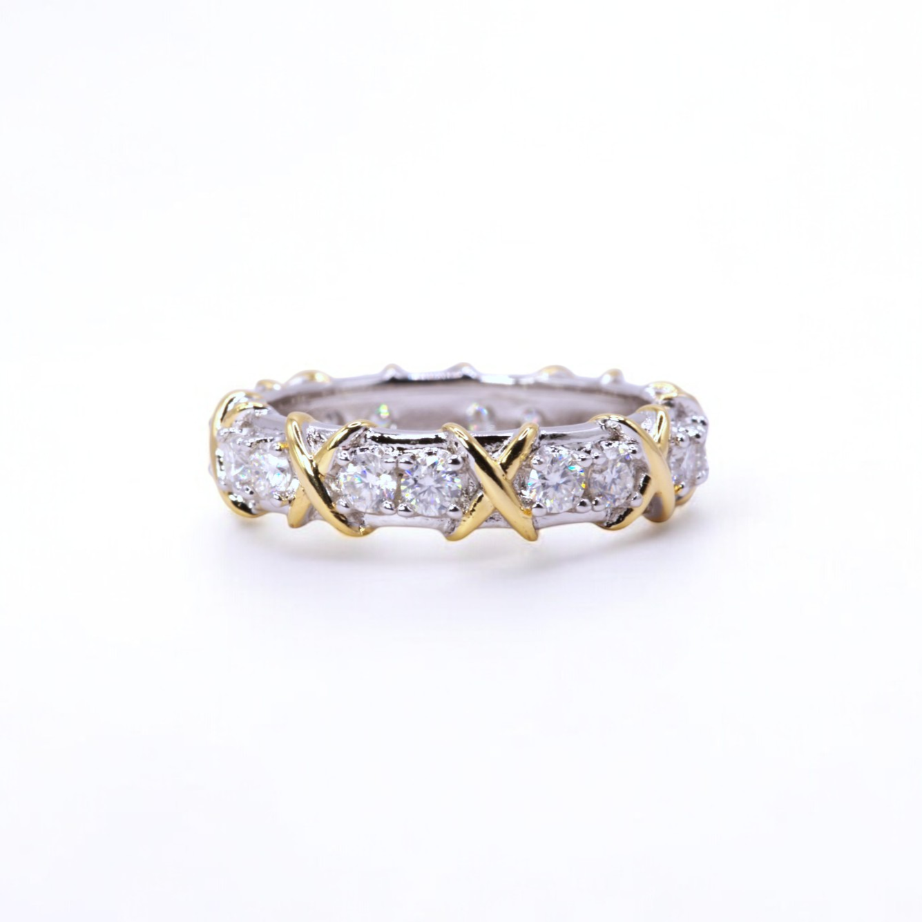 Luxury Crossover Ring - White Gold 18K Plated - Moissanite (Rhodium Plated) Aura Diamonds