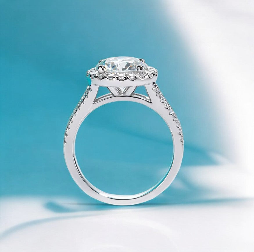 Luxury Kylie 3 Carat Halo Ring - Pave Band Aura Diamonds