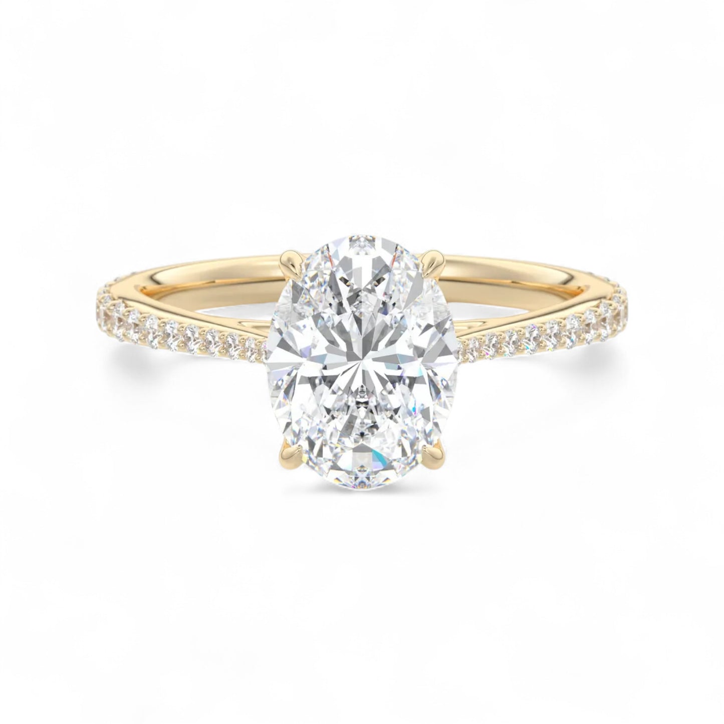 Oval 2 Carat Floral Cathedral Setting with Pave Band Lab Diamond Engagement Ring