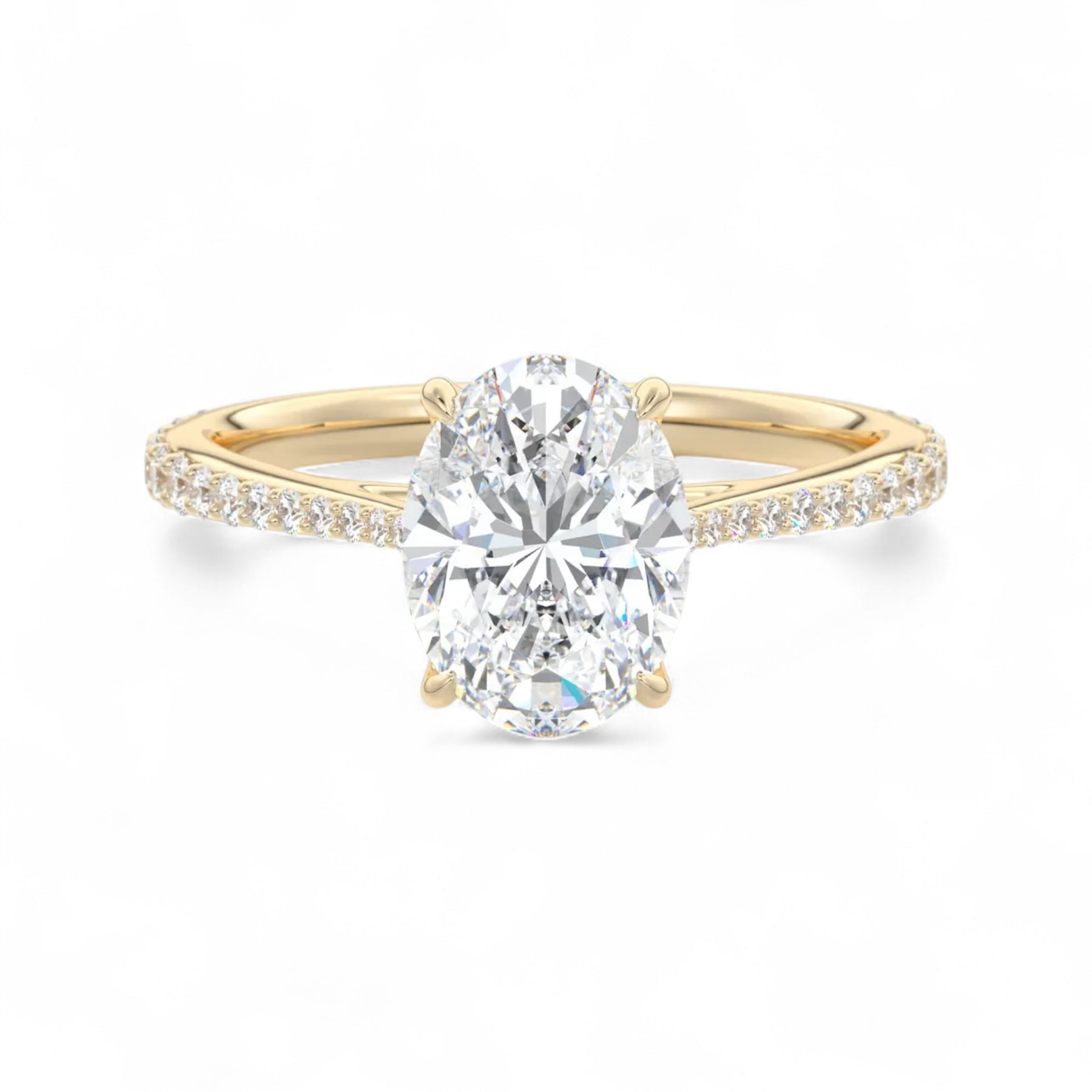 Oval 2 Carat Floral Cathedral Setting with Pave Band Lab Diamond Engagement Ring Aura Diamonds