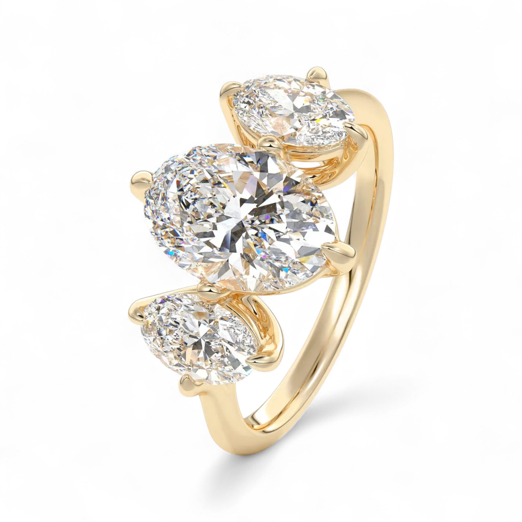 Aurora 4 Carat Oval Three-Stone Lab Diamond Engagement Ring Aura Diamonds