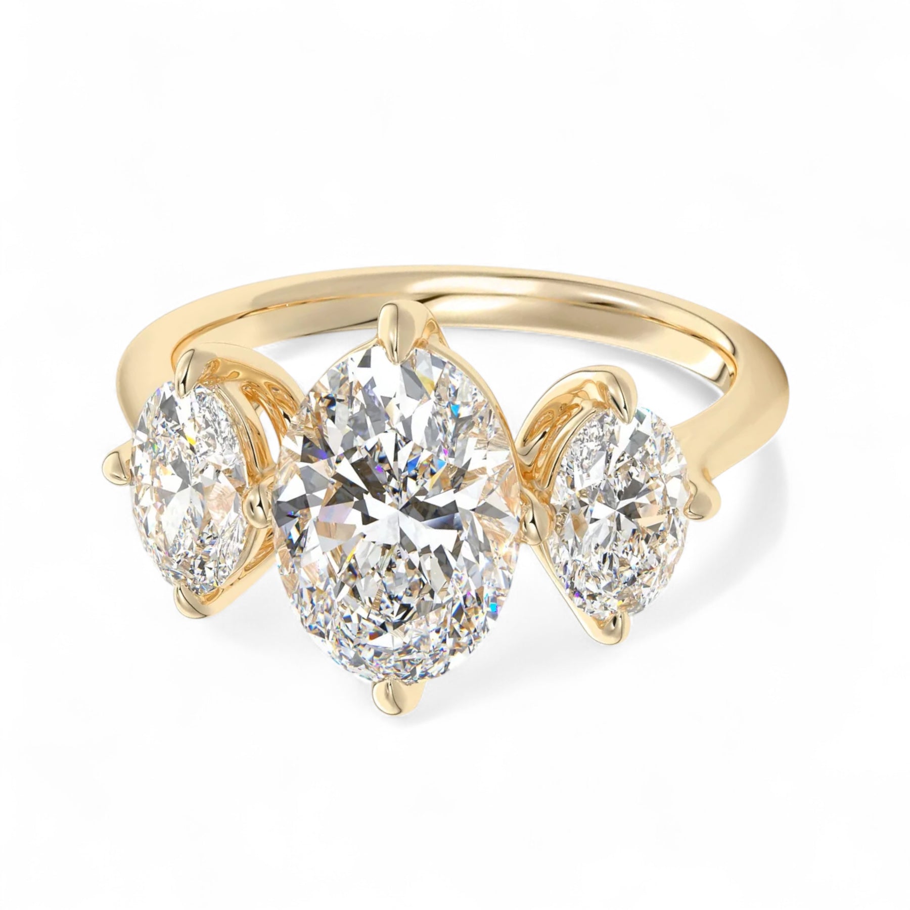 Aurora 4 Carat Oval Three-Stone Lab Diamond Engagement Ring Aura Diamonds