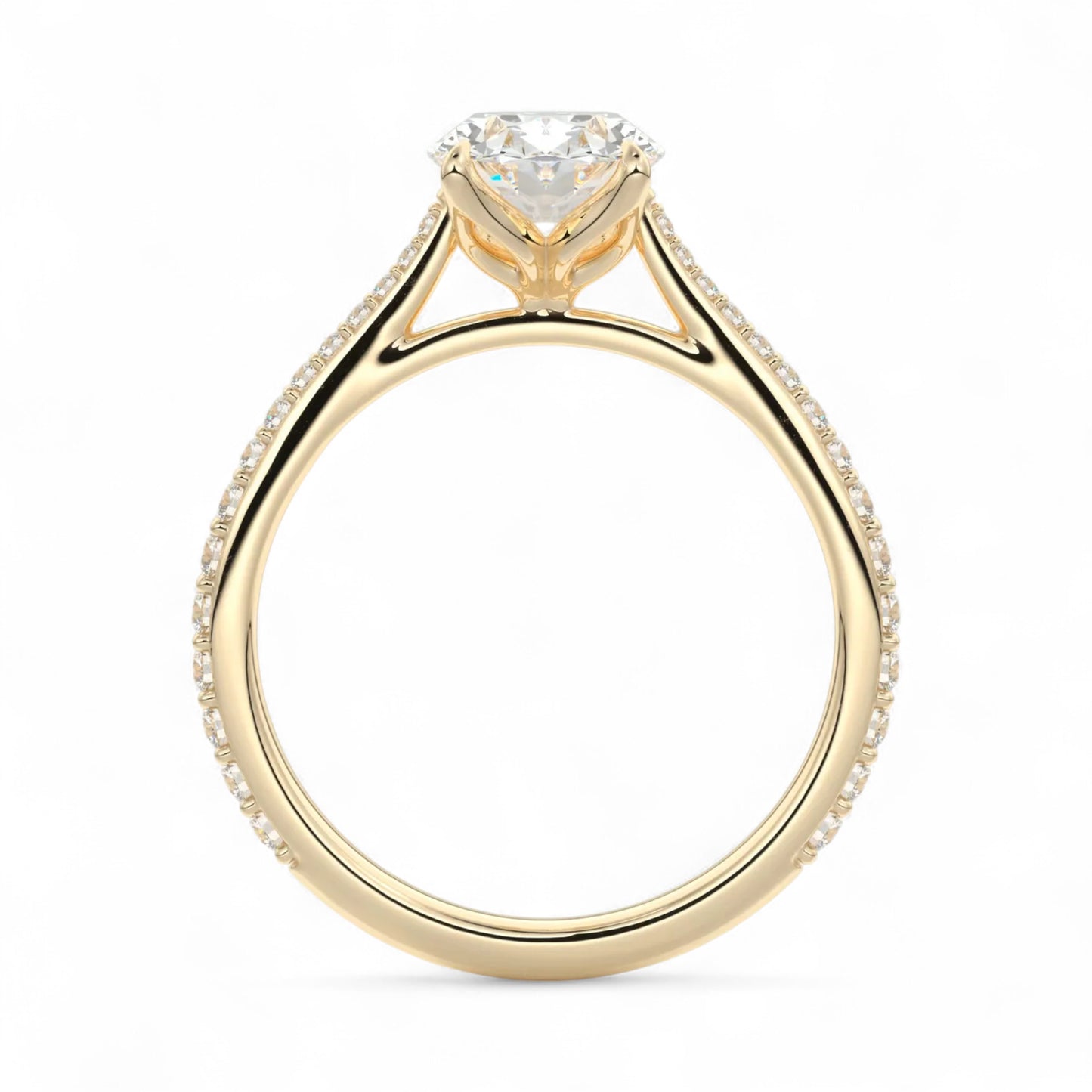 Oval 2 Carat Floral Cathedral Setting with Pave Band Lab Diamond Engagement Ring