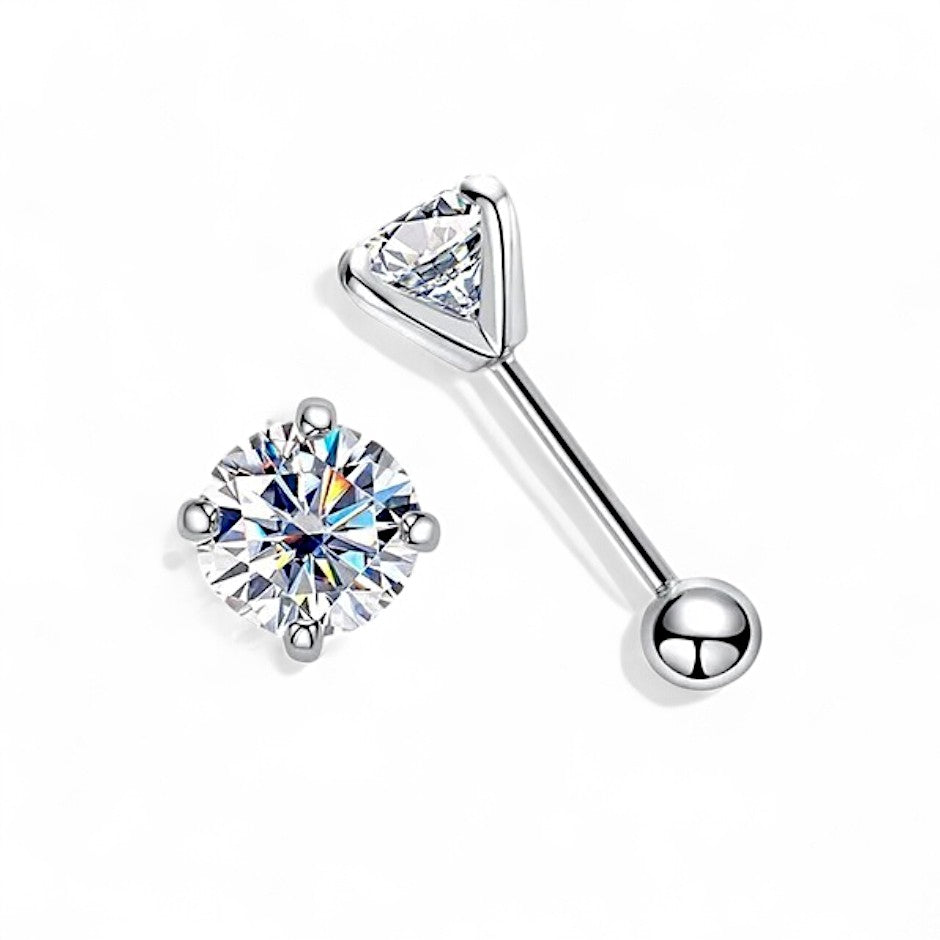 Screw Back 2 Carat Weight Stud Earrings - Moissanite [Protective Rhodium Plated] [2x1 CT] Aura Diamonds