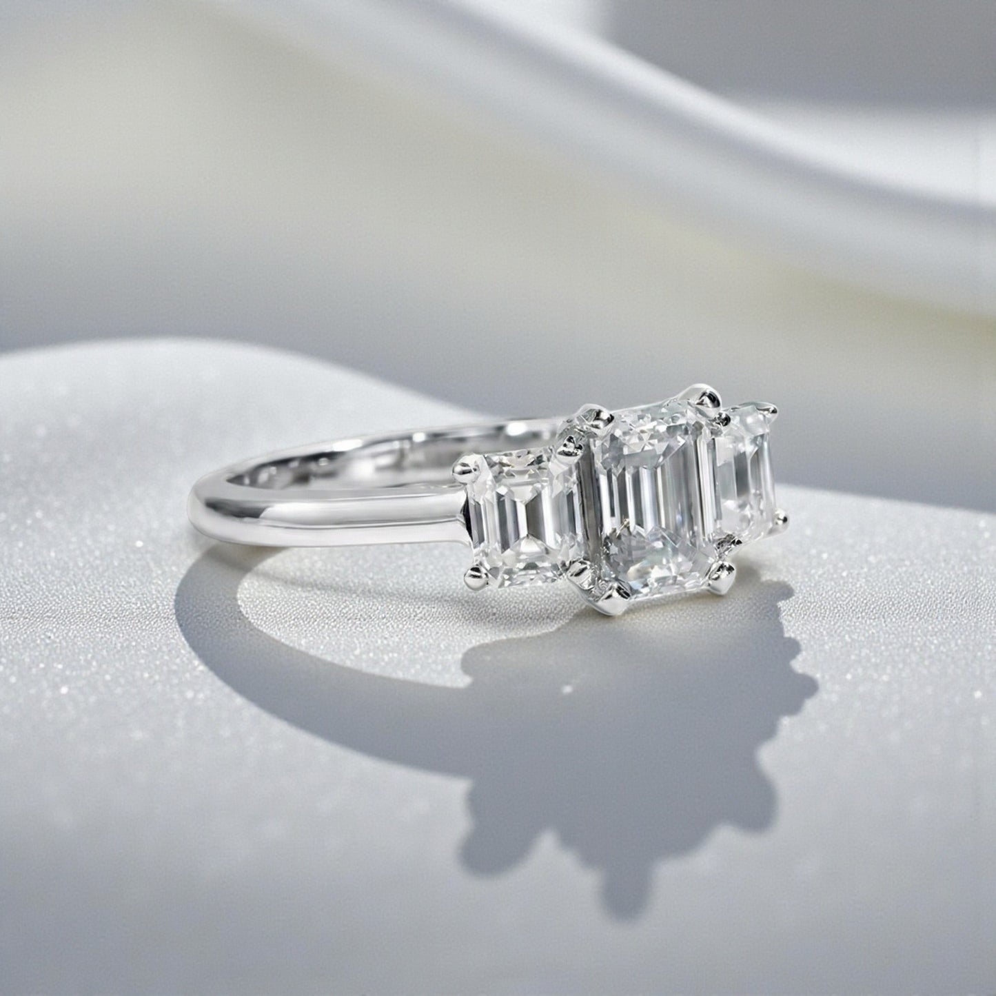 Elegant Trilogy: 1.6 Carat Weight Emerald Moissanite Engagement Ring