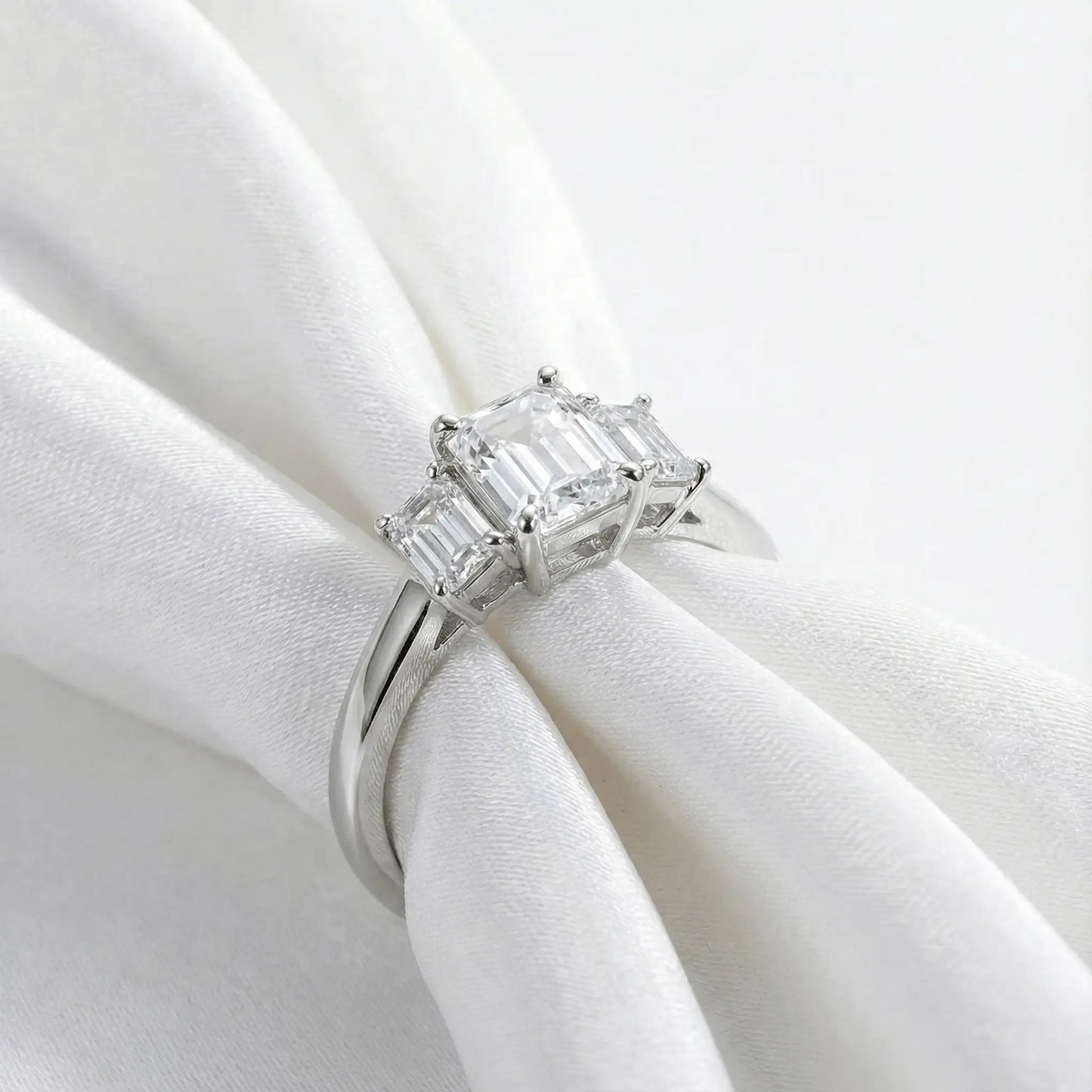 Elegant Trilogy: 1.6 Carat Weight Emerald Moissanite Engagement Ring