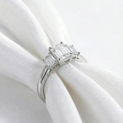 Elegant Trilogy: 1.6 Carat Weight Emerald Moissanite Engagement Ring