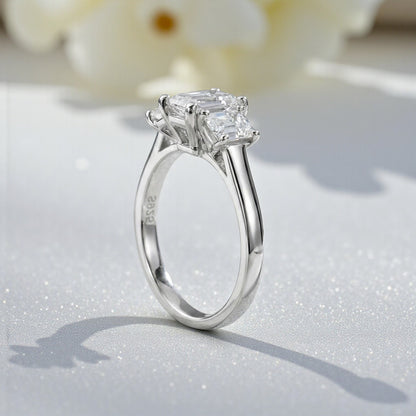 Elegant Trilogy: 1.6 Carat Weight Emerald Moissanite Engagement Ring