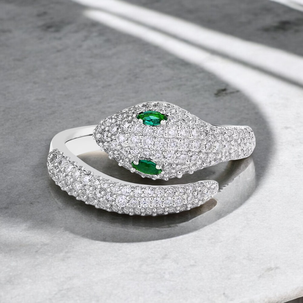 Viper Snake Ring - White Gold 18K Plated Aura Diamonds