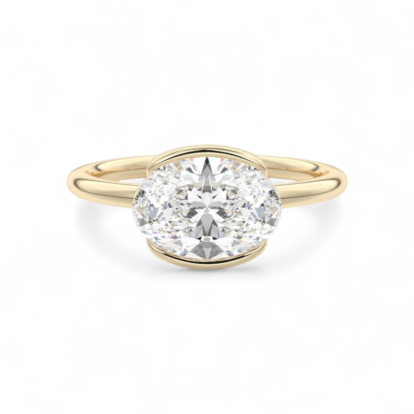 Oval Half-Bezel East West Lab Diamond Engagement Ring