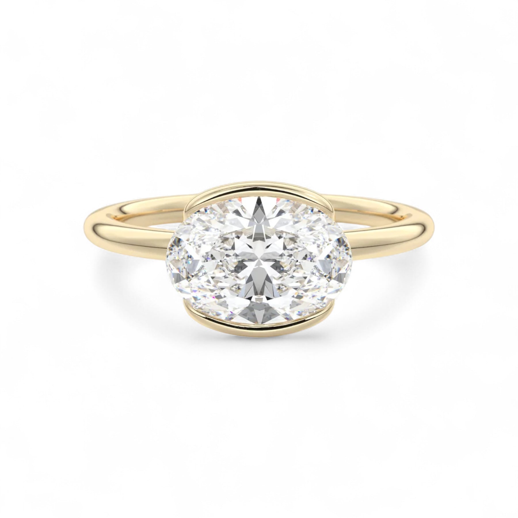 Oval Half-Bezel East West Lab Diamond Engagement Ring Aura Diamonds