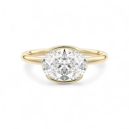 Oval Half-Bezel East West Lab Diamond Engagement Ring