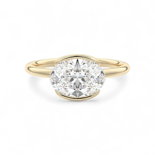 Oval Half-Bezel East West Lab Diamond Engagement Ring