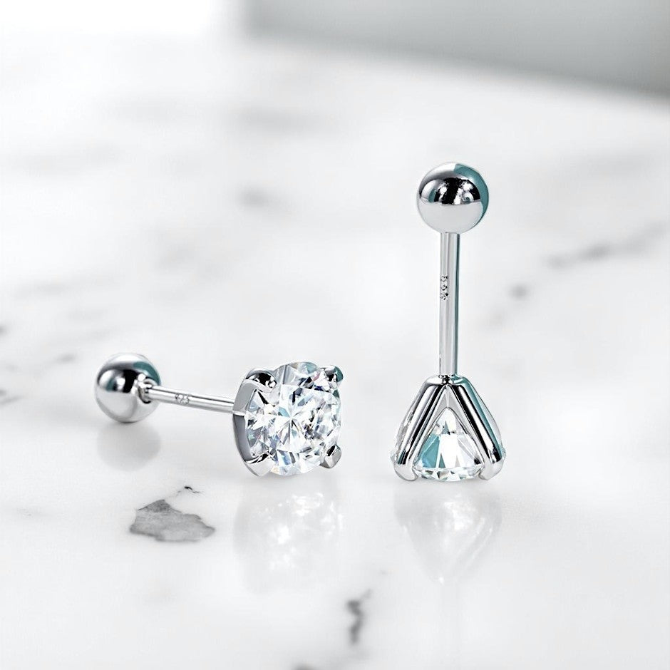 Screw Back 2 Carat Weight Stud Earrings - Moissanite [Protective Rhodium Plated] [2x1 CT]