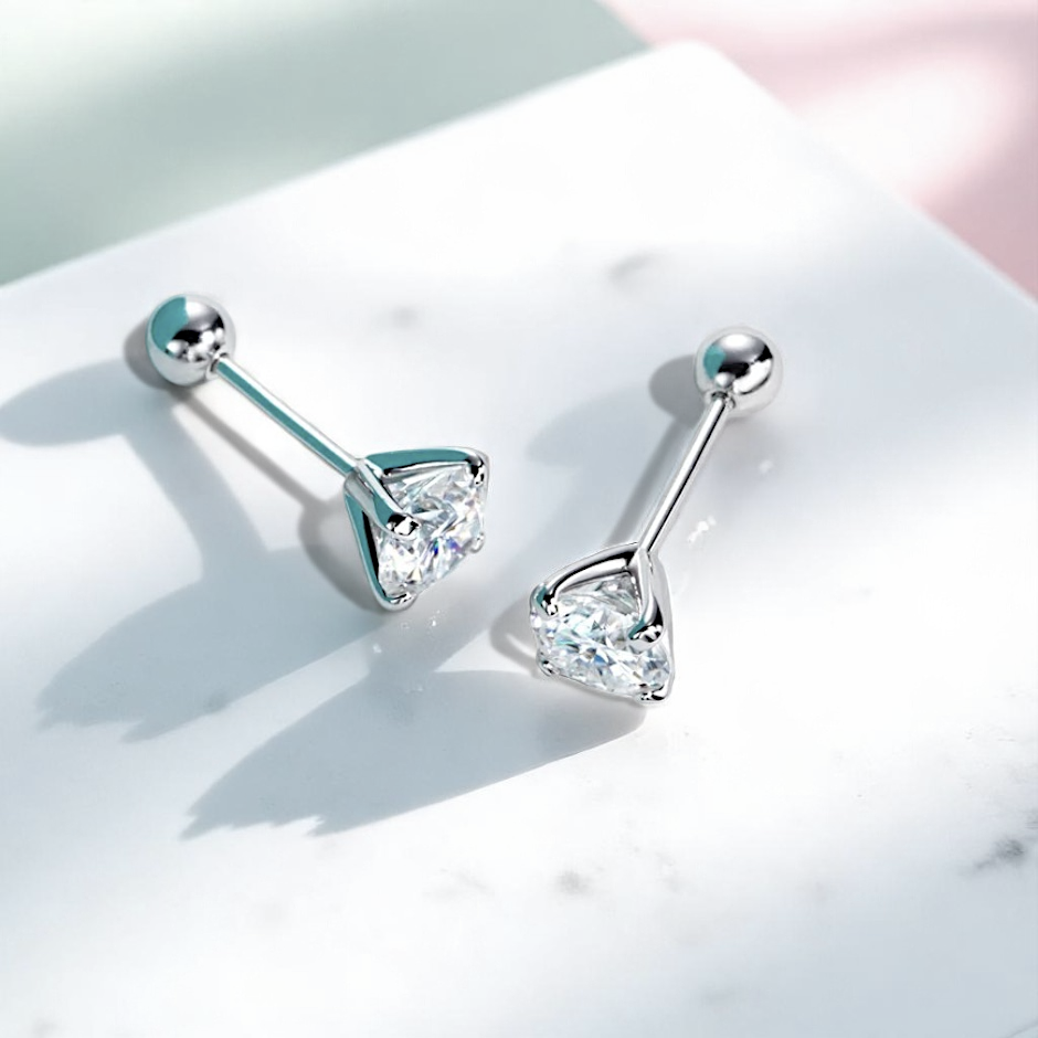 Screw Back 2 Carat Weight Stud Earrings - Moissanite [Protective Rhodium Plated] [2x1 CT] Aura Diamonds