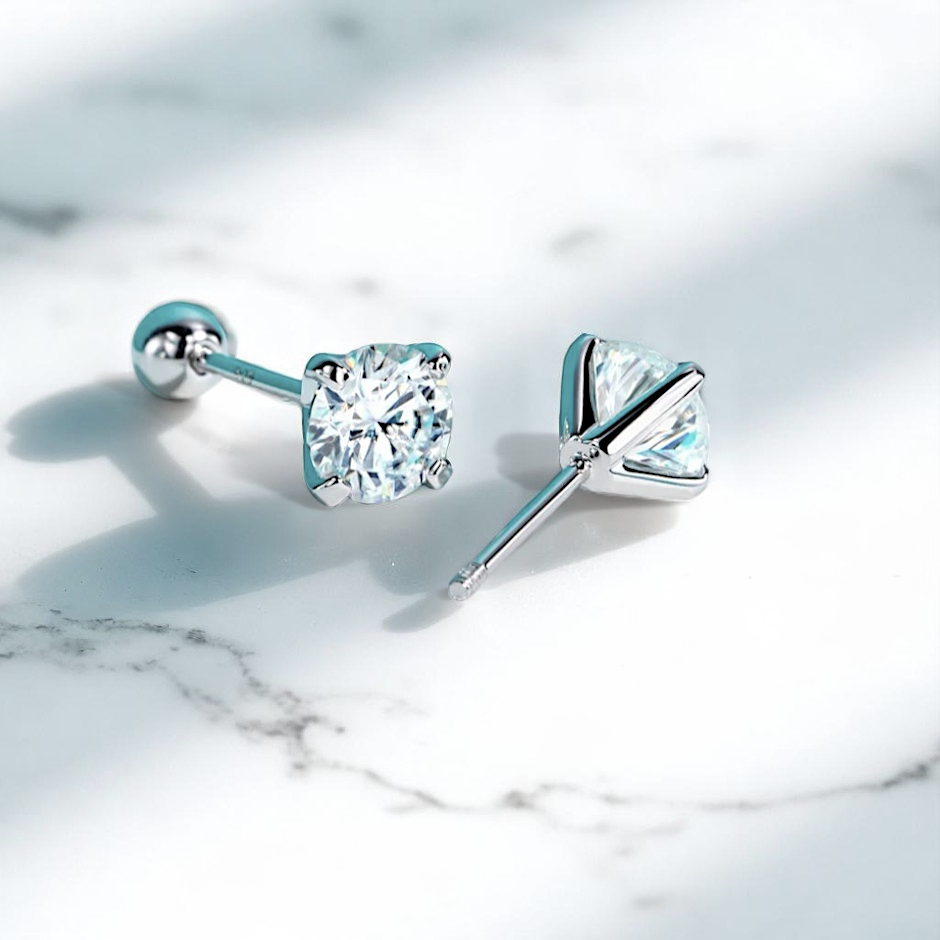 Screw Back 2 Carat Weight Stud Earrings - Moissanite [Protective Rhodium Plated] [2x1 CT] Aura Diamonds