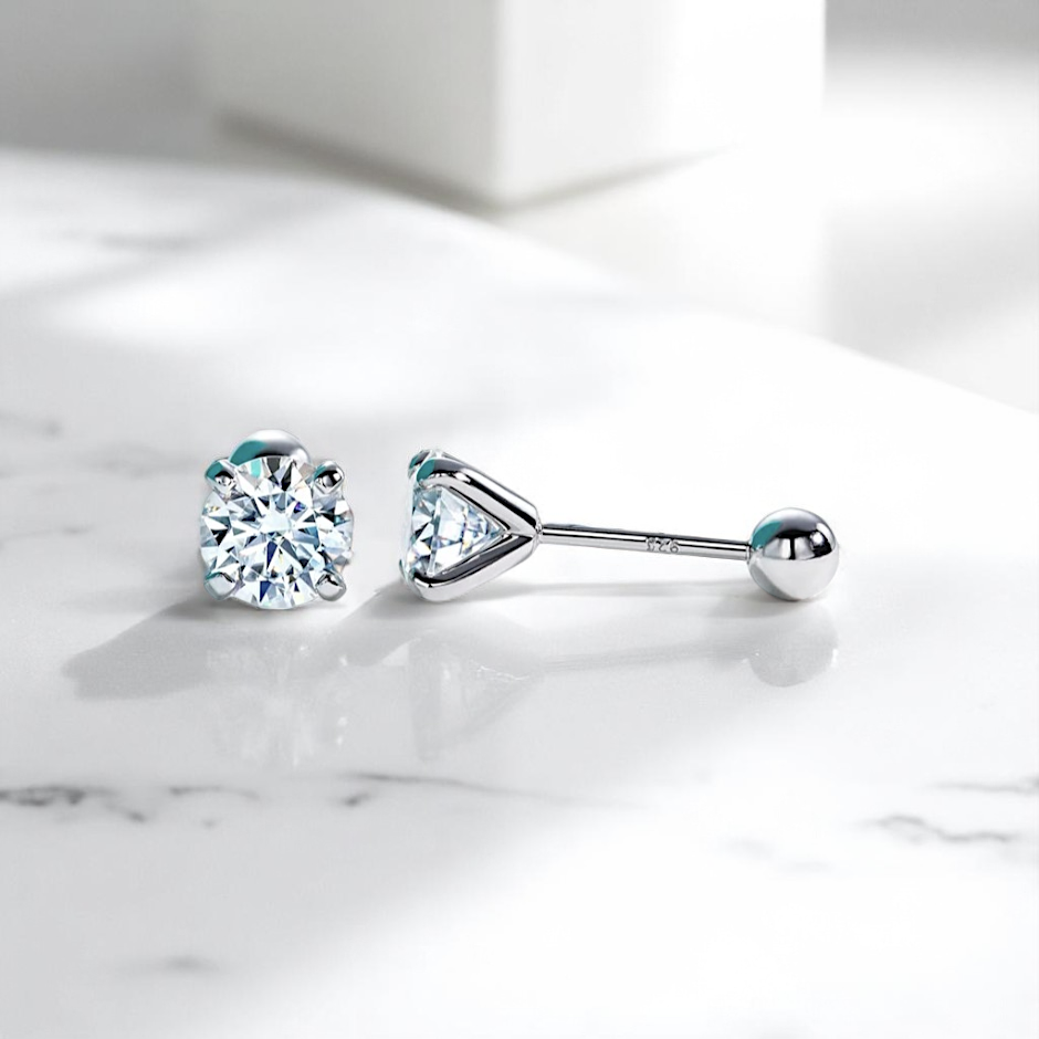 Screw Back 2 Carat Weight Stud Earrings - Moissanite [Protective Rhodium Plated] [2x1 CT] Aura Diamonds