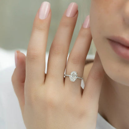 Oval 2 Carat Floral Cathedral Setting with Pave Band Lab Diamond Engagement Ring