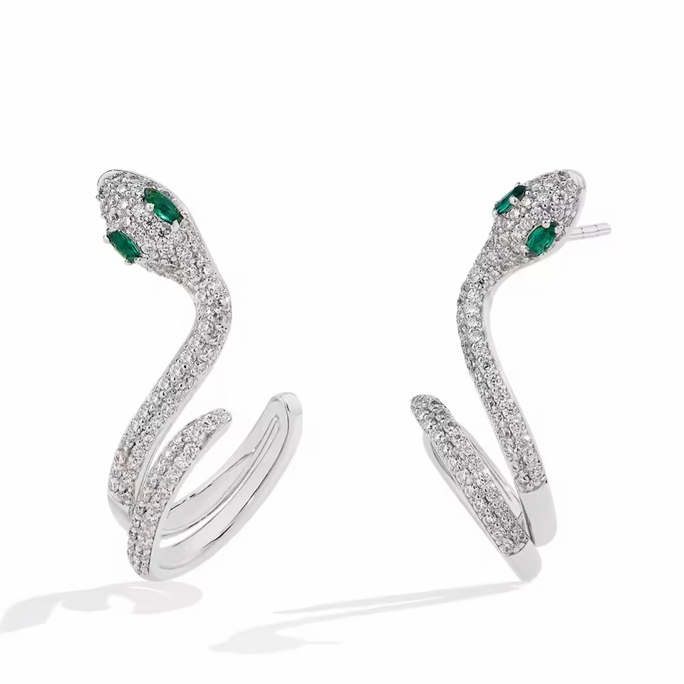 Exotic Snake Earrings - White Gold 18K Plated Aura Diamonds
