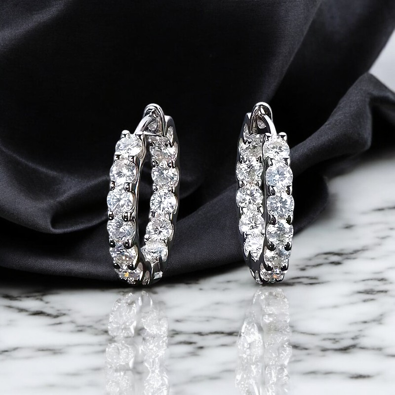 Eternity 2.6 Carat Weight Sparkling Hoop Earrings - White Gold 18K [Rhodium Plated] Aura Diamonds