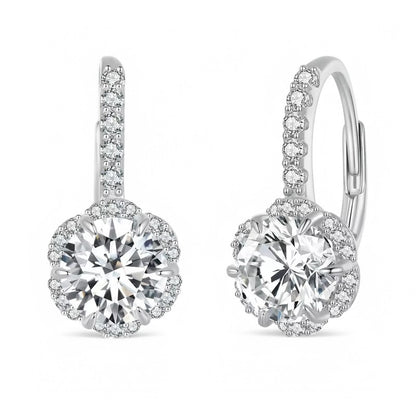 Elegant 2 Carat Floral Drop Earrings - Platinum Plated - 2 x 1CT Moissanite