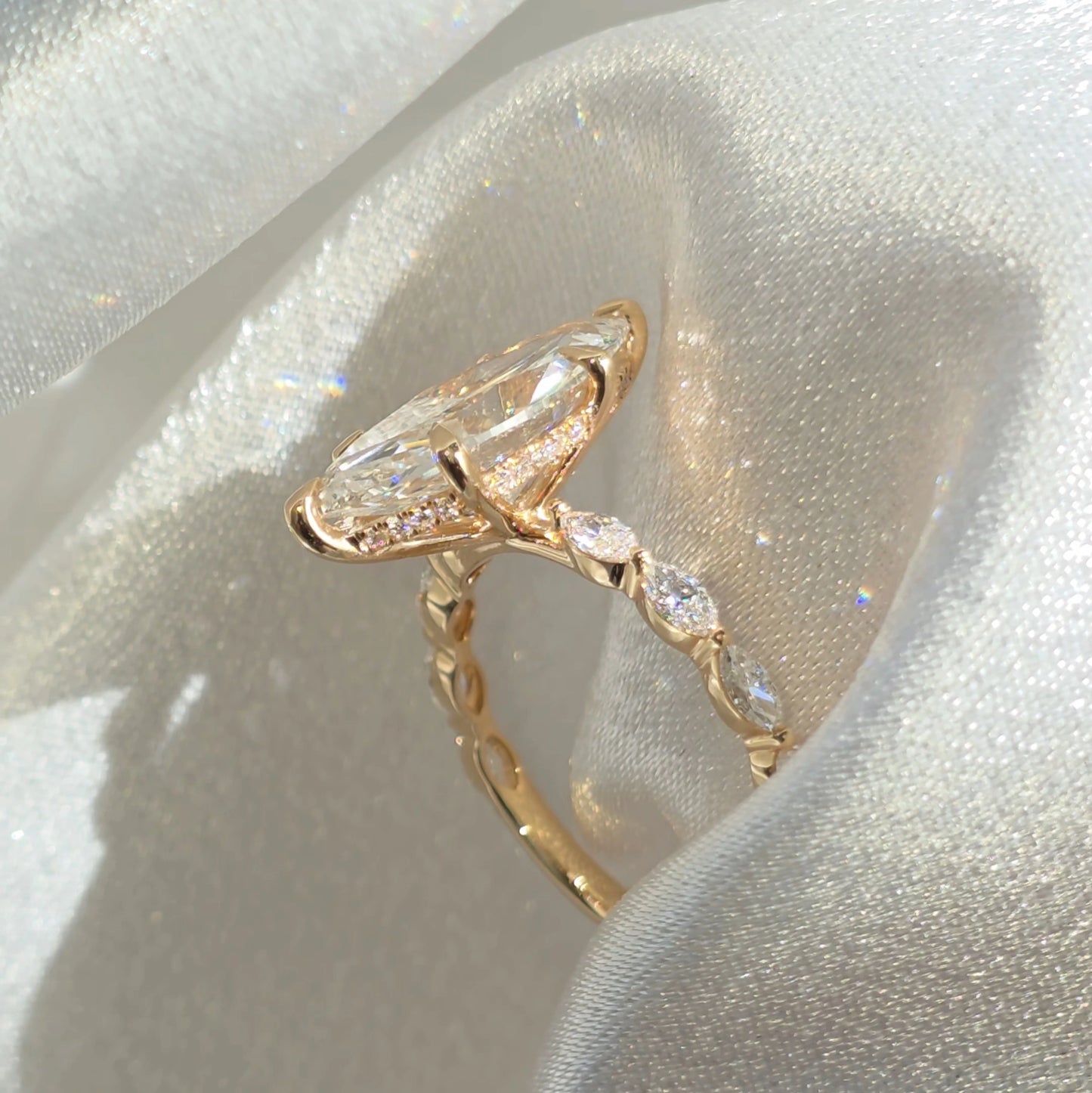 Tiara Marquise Ring | 2ct & 4ct Lab Diamond | Shared Prong Band | Solid Gold