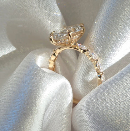 Tiara Marquise Ring | 2ct & 4ct Lab Diamond | Shared Prong Band | Solid Gold