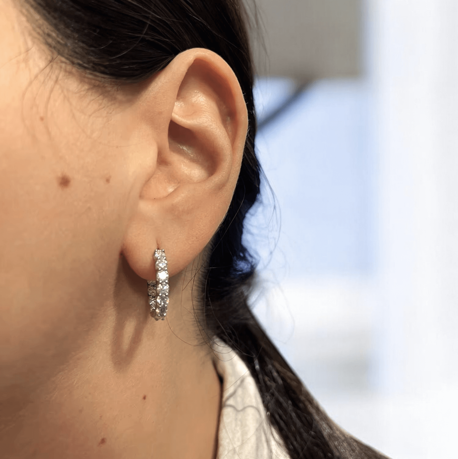 Eternity 2.6 Carat Weight Sparkling Hoop Earrings - White Gold 18K [Rhodium Plated] Aura Diamonds