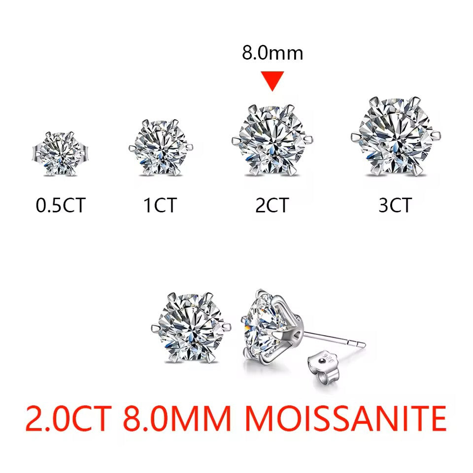 6 Carat/4 Carat/2 Carat Six-Prong Elegant Stud Earrings - White Gold [Moissanite] Aura Diamonds