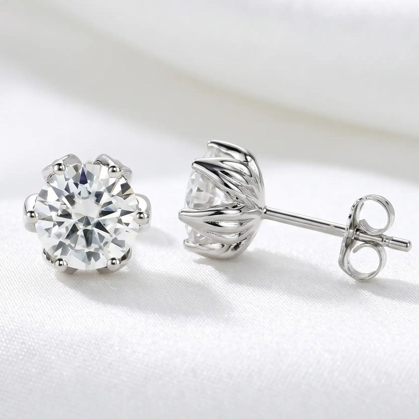 Tulip Solitaire Stud Earrings - 2.00ctw Brilliant Moissanite [2x 1CT]