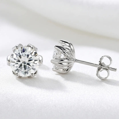 Tulip Solitaire Stud Earrings - 2.00ctw Brilliant Moissanite [2x 1CT]